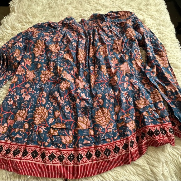 Nat by Natalie Martin Lola Blouse Boho Floral Split Neck Tassel Peasant Top - Picture 4 of 5